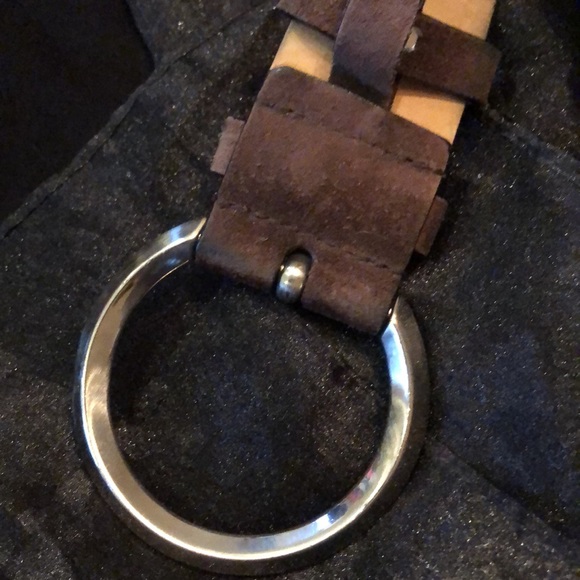 🇮🇹Prada Distressed suede leather large silver tone wide saddle stitch tip belt - Picture 5 of 12